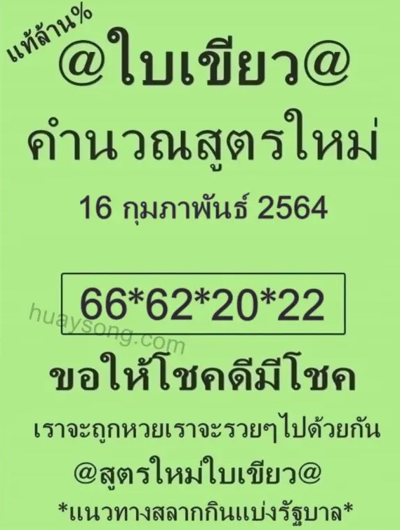 หวยใบเขียว 1622564 แท้ 100%